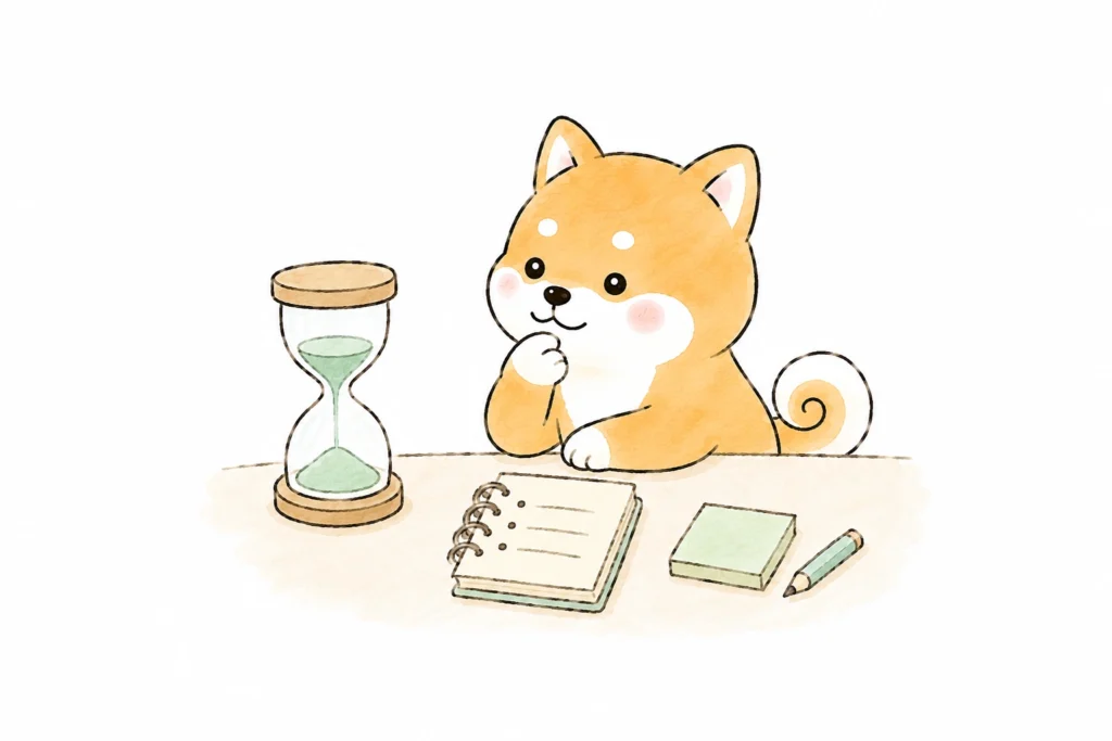 急ぐ理由を書き出す豆柴